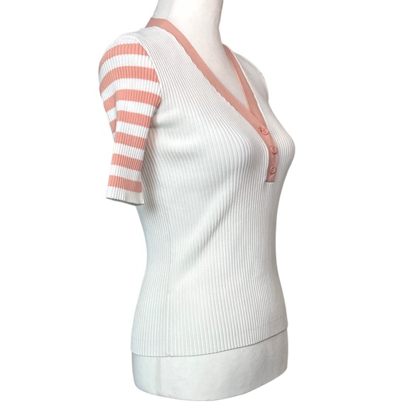 Amanda Uprichard‎ Ribbed Striped Sweater Shirt in Melon Size Small - Picture 5 of 7